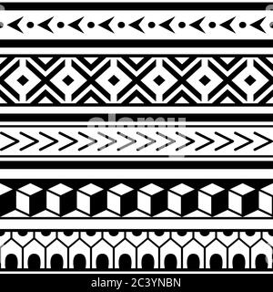 Polynesisches Maori geometrisches nahtloses Vektor-Muster, hawaiianisches Tribal-repetitives Design in Schwarz und Weiß Stock Vektor