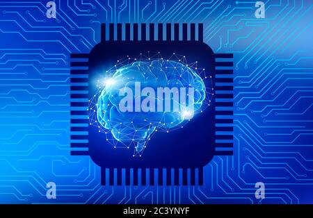 Konzept Der Künstlichen Intelligenz. Kreative Illustration Des Digitalen Gehirns Mit Elektronischen Polygonkontakten Stockfoto