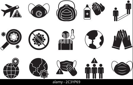 Set von Symbolen Prävention Schutz von Coronavirus , Silhouette Stil Symbol Vektor Illustration Design Stock Vektor