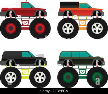 Geländewagen isoliert auf Hintergrund. Monster Truck. Flache Vektorgrafik Stock Vektor