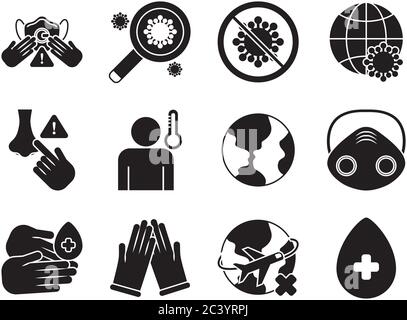 Set von Symbolen Prävention Schutz von Coronavirus , Silhouette Stil Symbol Vektor Illustration Design Stock Vektor
