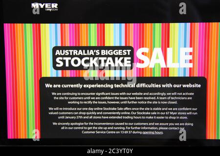 Online-Verkäufe waren nicht Teil der größten Stocktake Sale in Australien bei Myer, nachdem die Website erlebt technische Schwierigkeiten. Stockfoto