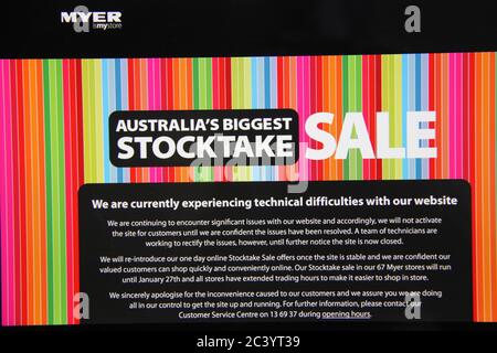 Online-Verkäufe waren nicht Teil der größten Stocktake Sale in Australien bei Myer, nachdem die Website erlebt technische Schwierigkeiten. Stockfoto