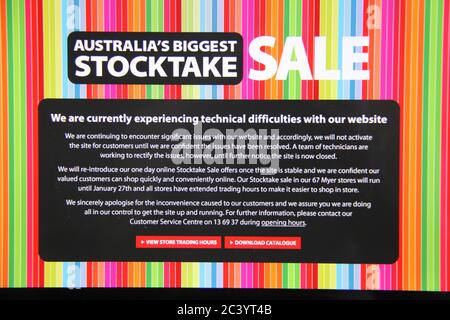 Online-Verkäufe waren nicht Teil der größten Stocktake Sale in Australien bei Myer, nachdem die Website erlebt technische Schwierigkeiten. Stockfoto