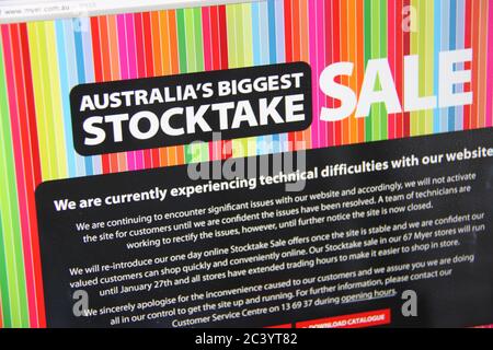 Online-Verkäufe waren nicht Teil der größten Stocktake Sale in Australien bei Myer, nachdem die Website erlebt technische Schwierigkeiten. Stockfoto