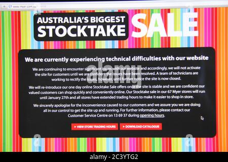 Online-Verkäufe waren nicht Teil der größten Stocktake Sale in Australien bei Myer, nachdem die Website erlebt technische Schwierigkeiten. Stockfoto