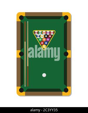 Billard flache Illustration. Billard Pool Spiel Zubehör. Stock Vektor