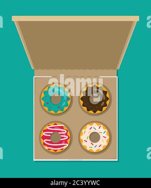 Donut-Vektor in Feld gesetzt. Moderner Flachstil Stock Vektor