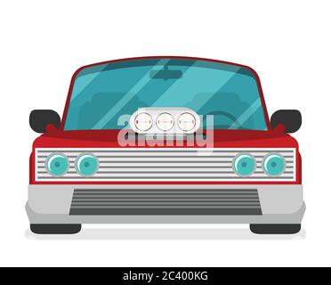Vorderansicht des Fahrzeugs. Tuning von Rennwagen. Bunte Vektor-Illustration des Fahrzeugs. Flache Ausführung. Stock Vektor