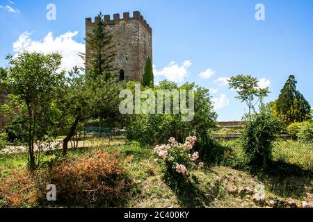 Turm des Castello di Lombardia, in Enna (Sizilien / Italien) Stockfoto