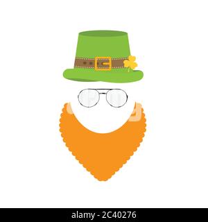 Flache Design-Ikone auf St. Patrick's Day Charakter Kobold mit grünem Hut, rotem Bart, Rauchpfeife Stock Vektor