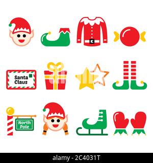 Elf, Weihnachten Vektor-Icons Set - Nordpol, Santa's Little Helpers Design Stock Vektor