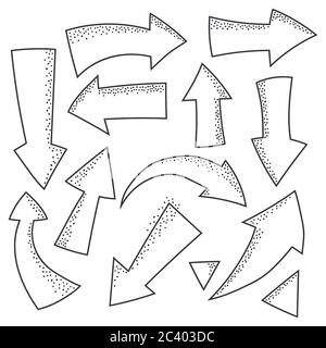 Pfeil Doodle Skizzenelement Vektor auf einem weißen Hintergrund isoliert gesetzt. Stock Vektor