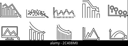 Symbole für Regressionsdiagramm gesetzt. Skizzieren Sie die Vektorsymbole für das Regressionsdiagramm für das Webdesign auf weißem Hintergrund Stock Vektor