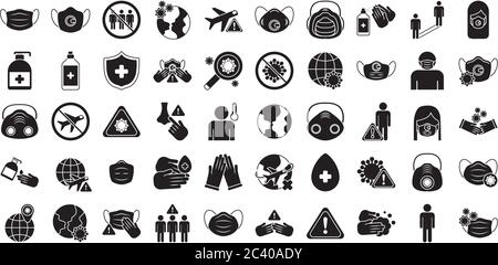 Set von Symbolen Prävention Schutz von Coronavirus , Silhouette Stil Symbol Vektor Illustration Design Stock Vektor
