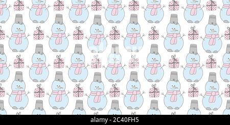 Weihnachtsmuster mit einem Schneemann. 2021 Jahre. Lustige Schneemann Illustration. Geschenkpapier, weihnachts-Textil-Design.. Stock Vektor