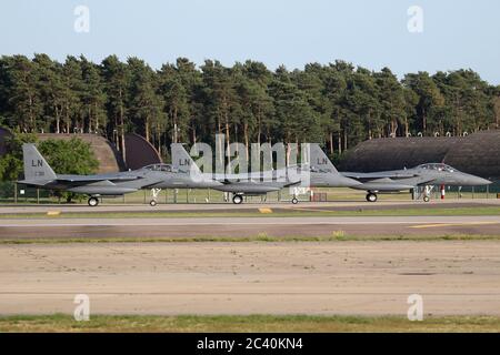 48. FW F-15Es Rückkehr nach Lakenheath nach Überholung in den USA. Stockfoto