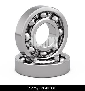 Glänzend verchromter Stahl Kugellager auf weißem Hintergrund. 3d-Rendering Stockfoto