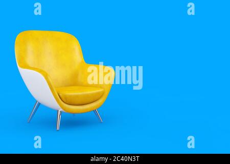 Gelb Moderne Leder Oval Form Relax-Stuhl auf blauem Hintergrund. 3d-Rendering Stockfoto