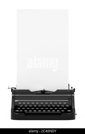 Old Vintage Retro Schreibmaschine mit langem weißen Blank Papier bereit für Ihr Design auf weißem Hintergrund. 3d-Rendering Stockfoto