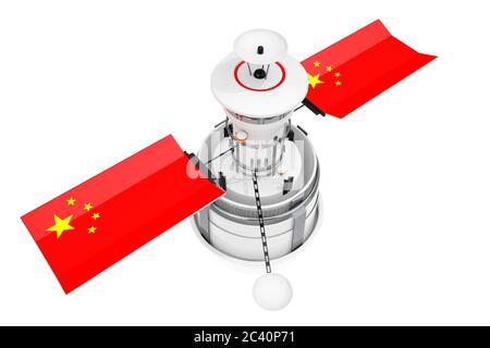 Moderne Welt Global Navigation Satelit mit China Flagge auf weißem Hintergrund. 3d-Rendering Stockfoto