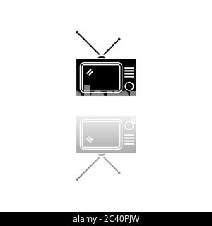 TV. Schwarzes Symbol auf weißem Hintergrund. Einfache Illustration. Symbol Für Flachen Vektor. Spiegelungsschatten. Kann in Logo, Web, Mobile und UI UX proj verwendet werden Stock Vektor