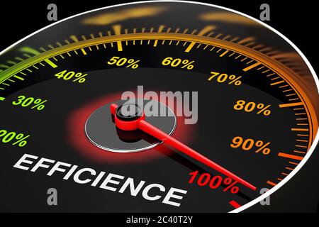 Tachometer als Efficience Level Meter extreme Nahaufnahme. 3d-Rendering Stockfoto