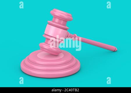 Pink Judge Gavel und Sound Block als Duotone Style auf blauem Hintergrund. 3d-Rendering Stockfoto