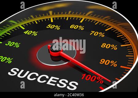 Tachometer als Success Level Meter extreme Nahaufnahme. 3d-Rendering Stockfoto
