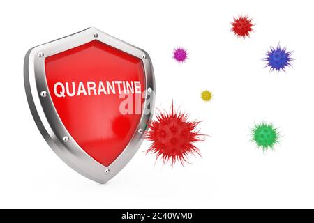 Konzept Der Antiviralen Quarantäne. Quarantäne-Schild vor Viren oder Bakterien auf weißem Hintergrund geschützt. 3d-Rendering Stockfoto