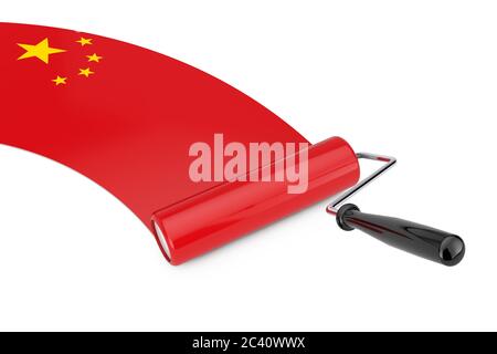 Malrolle Pinsel mit China Flagge auf weißem Hintergrund. 3d-Rendering Stockfoto