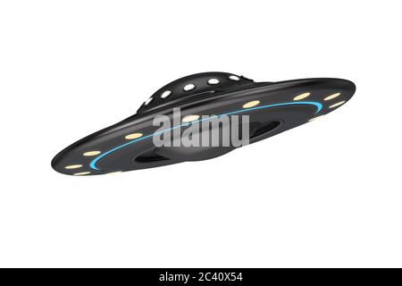 UFO-Konzept. Alien Raumschiff oder fliegende Untertasse auf weißem Hintergrund. 3d-Rendering Stockfoto