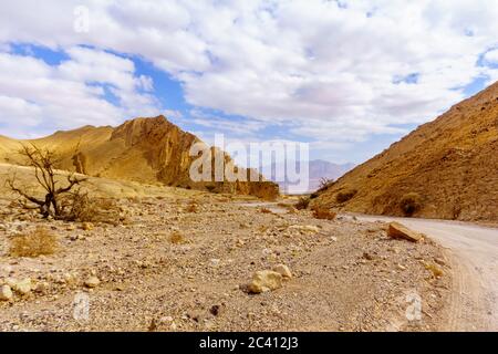 Blick auf Nahal Amram (Wüstental) und die Wüstenlandschaft Arava, Südisraelisch Stockfoto