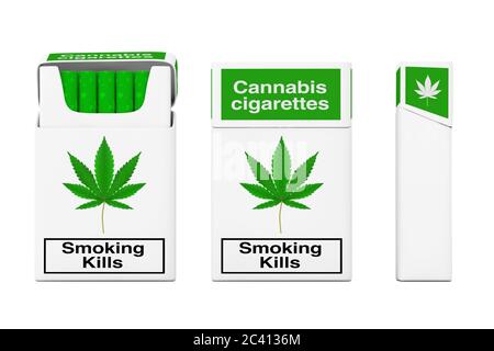 Cannabis Cigarettes Pack Set Konzept auf weißem Hintergrund. 3d-Rendering Stockfoto