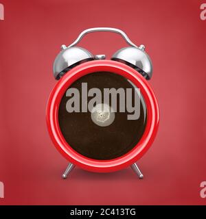 Kaffeepause-Konzept. Kaffeetasse als Wecker auf rotem Hintergrund. 3d-Rendering Stockfoto