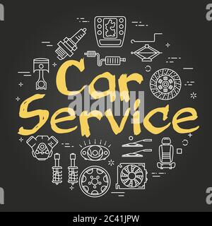 Vektor schwarze Linie rund Banner mit Text Car Service Stock Vektor