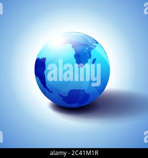 Welt Hintergrund Südpol und Südafrika, Antarktis, Globale Welt, Globe Icon 3D Illustration, glänzende, glänzende Kugel mit Global Map in subtiler Blu Stock Vektor