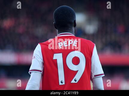 LONDON, ENGLAND - 18. JANUAR 2020: Nicolas Pepe von Arsenal dargestellt während der 2019/20 Premier League Spiel zwischen Arsenal FC und Sheffield United FC im Emirates Stadion. Stockfoto