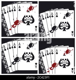 Vektor-Illustration einer Spielkarten-Kombination namens Dead man Hand mit Blutflecken auf sie Stock Vektor