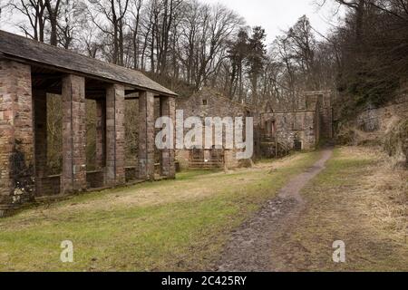 Ruinen der alten Bobbinenmühle bei Howk, Caldbeck, Cumbria, UK Stockfoto