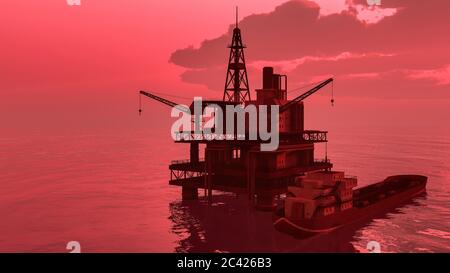 Offshore Öl- und Gas-Rig Plattform 3d-Rendering Stockfoto