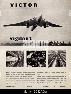 Vintage-Werbung für das britische Militärflugzeug Handley Page Victor. Stockfoto