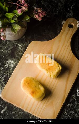 Japanischer Hanjuku (Japanische Halbgebackene Soufflés) Käsekuchen Stockfoto