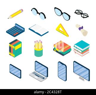Satz von Bildung Online-Zubehör Set Symbole Vektor Illustration Design Stock Vektor