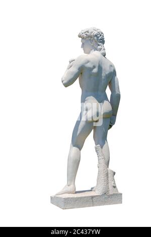 Weißer Hintergrund, David-Skulptur, Michelangelo 1501–1504 Stockfoto