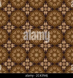 Einzigartige Blumenmotive auf Kawung Batik Design mit schlichtem braunen Farbdesign Stock Vektor
