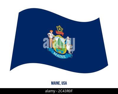 Maine (USA) Flagge schwenkten Vector Illustration auf weißem Hintergrund. Flagge der Vereinigten Staaten von Amerika. Stock Vektor