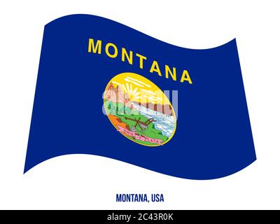 Montana (USA) Flagge schwenkten Vector Illustration auf weißem Hintergrund. Flagge der Vereinigten Staaten von Amerika. Stock Vektor