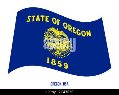 Oregon Flagge schwenkten Vector Illustration auf weißem Hintergrund. Flagge der Vereinigten Staaten von Amerika. Stock Vektor