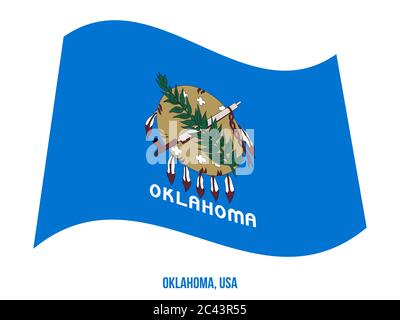 Oklahoma Flagge schwenkten Vector Illustration auf weißem Hintergrund. Flagge der Vereinigten Staaten von Amerika. Stock Vektor